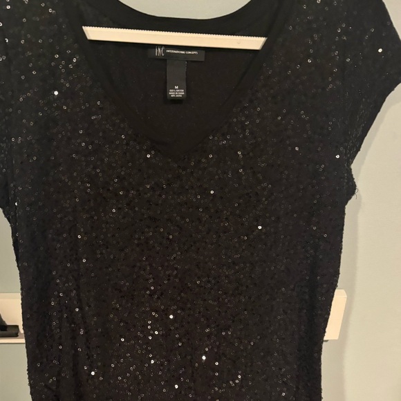 Women's Holiday Sequence Short Sleeve Top - INC International Concepts -Size M - Picture 8 of 11